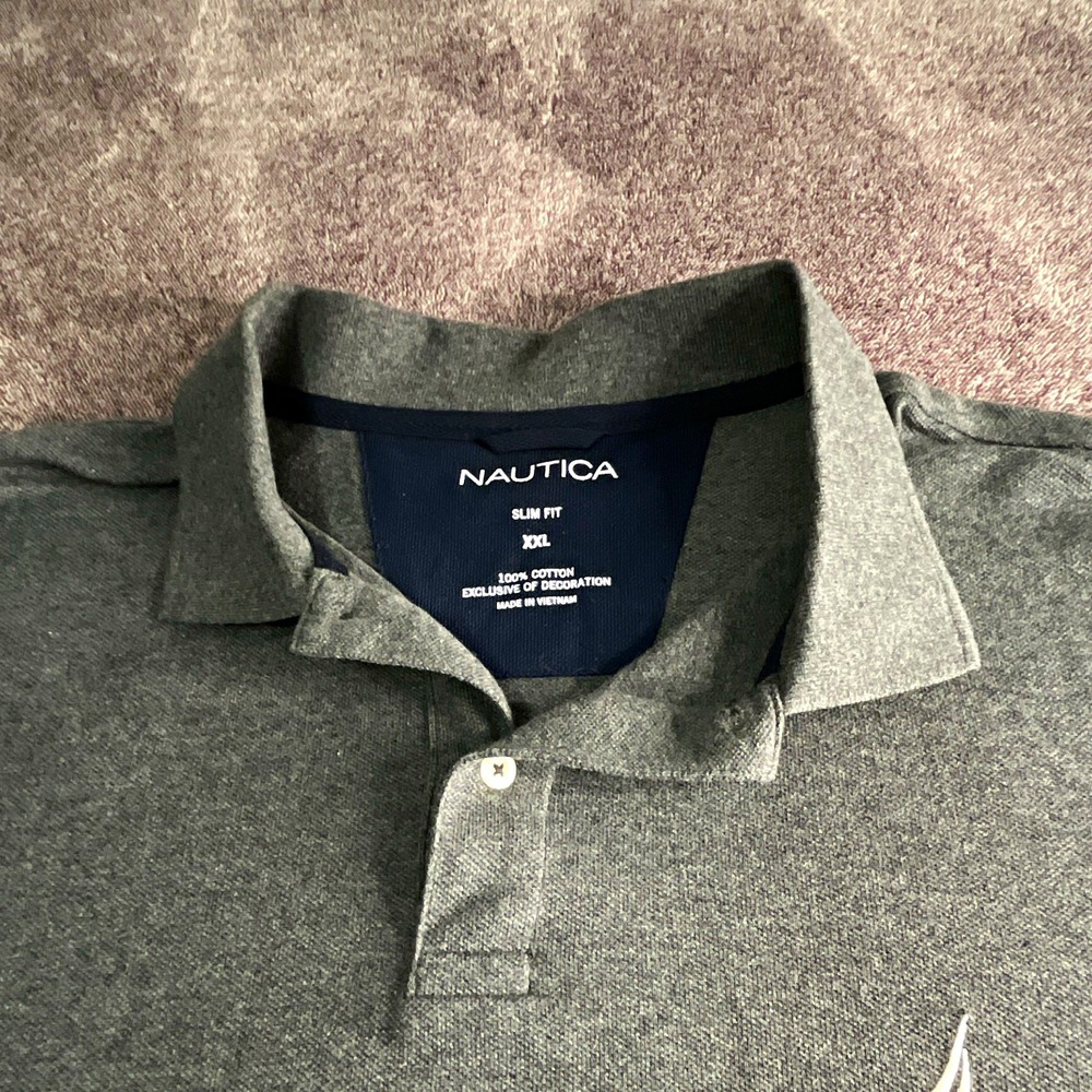 Men's Nautica Gray Slim Fit Cotton Short Sleeve Polo Shirt Size XXL